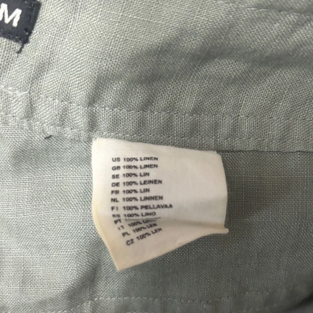 H&M Sage Green 100% Linen Wide Leg Cargo Trousers Utility Boho Size 10